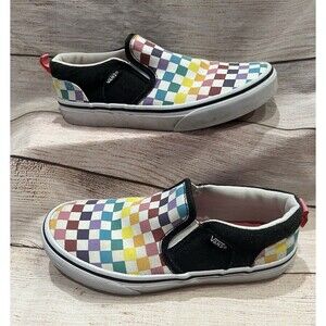 VANS Slip-On Rainbow Checkered Skate Shoes Slip On Kids Size 3